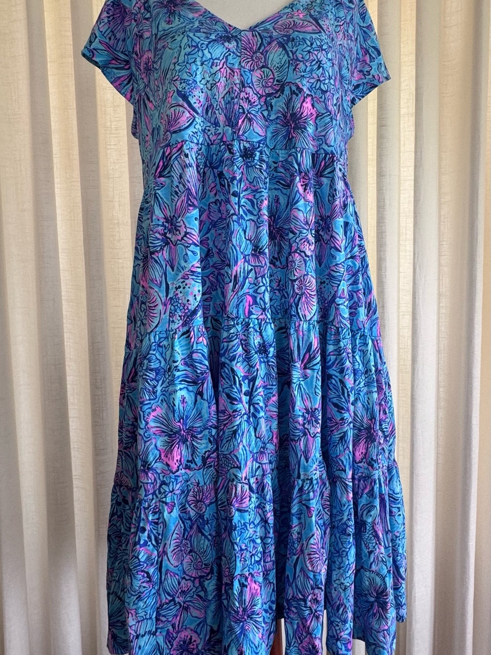 Lilly Pulitzer Kawai Flutter Sleeve Dress Breakwater Blue Shells N Bells